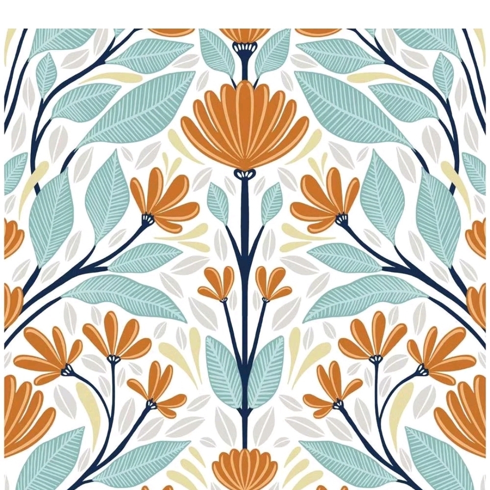 NextWall Verdifris And Orange Folk Floral Peel And Stick Wallpaper